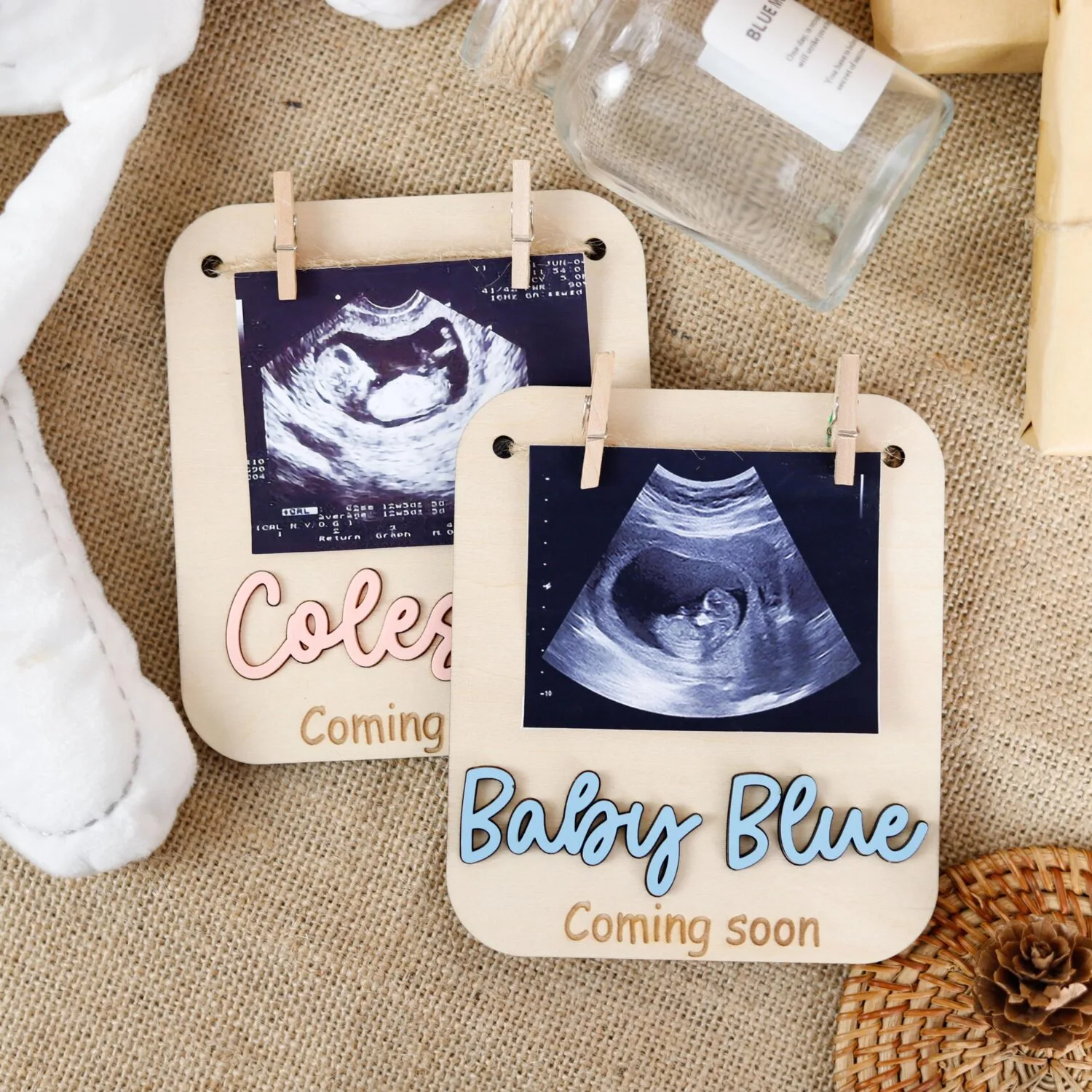 Personalized Baby Announcement Ultrasound Frame - Custom Wooden Keepsake for New Parents