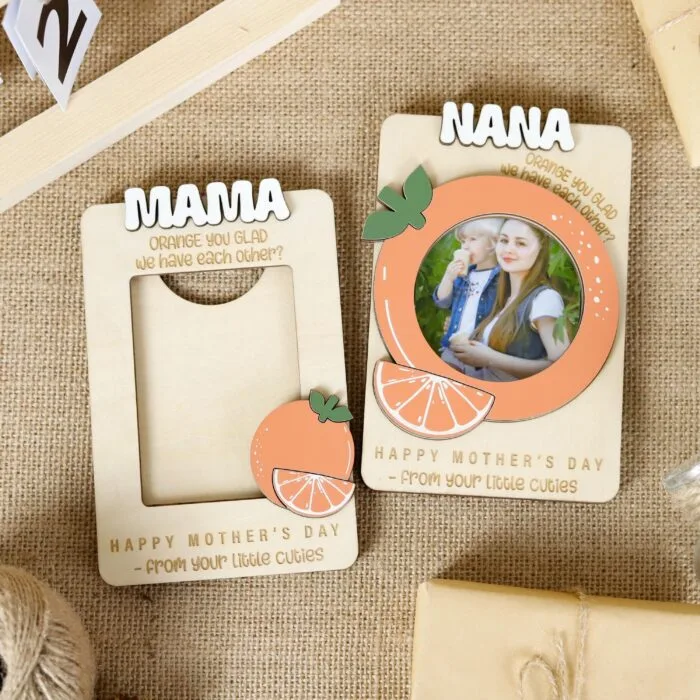 Personalized Orange Picture Frame with Kids’ Names - Custom Wooden Keepsake Gift