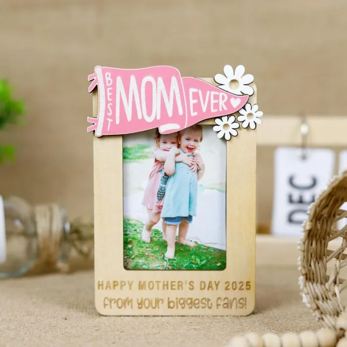 Personalized Best Mom Ever Photo Magnet Keepsake - Custom Wooden Gift for Moms