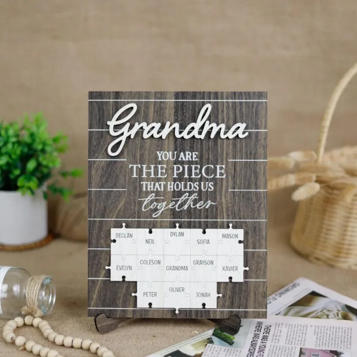Personalized Mom & Grandma Puzzle Pieces Plaque - Custom Wooden Keepsake Gift