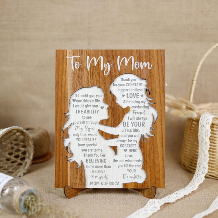 Personalized Mother and Daughter Engraved Sign - Custom Wooden Keepsake Gift
