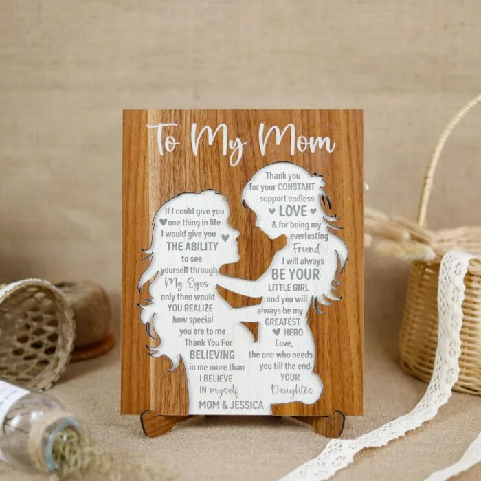Personalized Mother and Daughter Engraved Sign - Custom Wooden Keepsake Gift