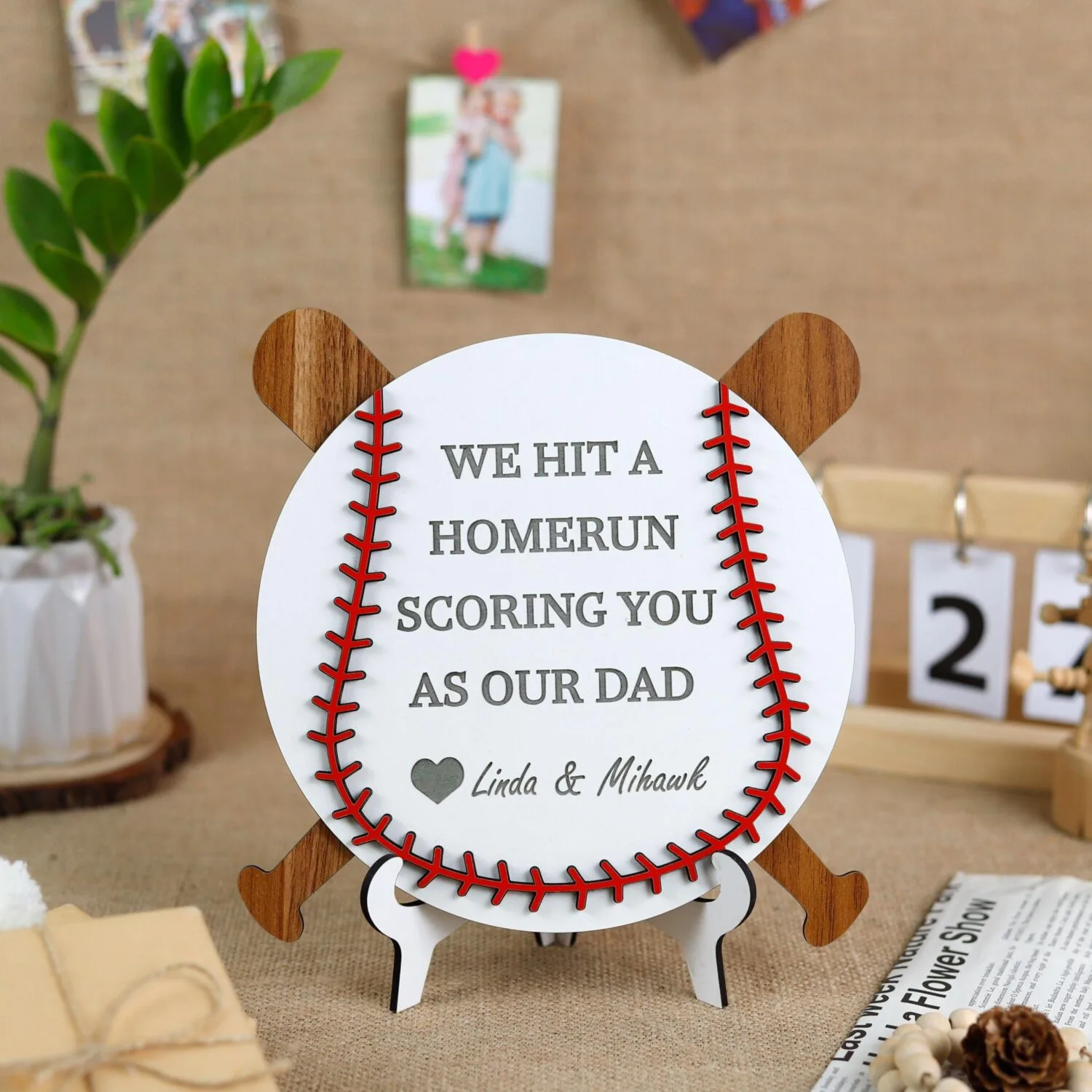 Personalized Baseball Father’s Day Gift Magnet - Custom Wooden Keepsake for Dads