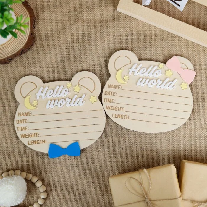 Personalized Hello World Birth Stat Sign - Custom Wooden Keepsake for Newborns