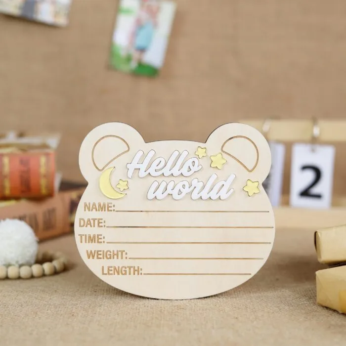 Personalized Teddy Bear Baby Birth Stat Sign - Custom Wooden Keepsake for New Parents