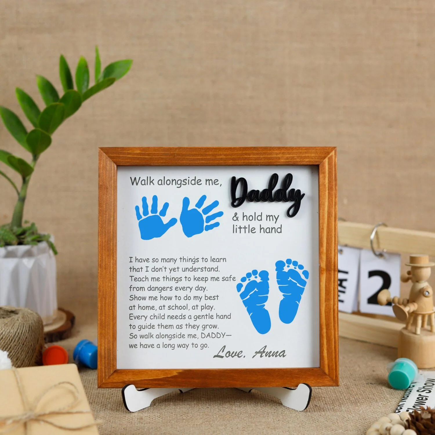 Personalized Daddy Handprint Wood Frame - Custom Keepsake Father’s Day Gift
