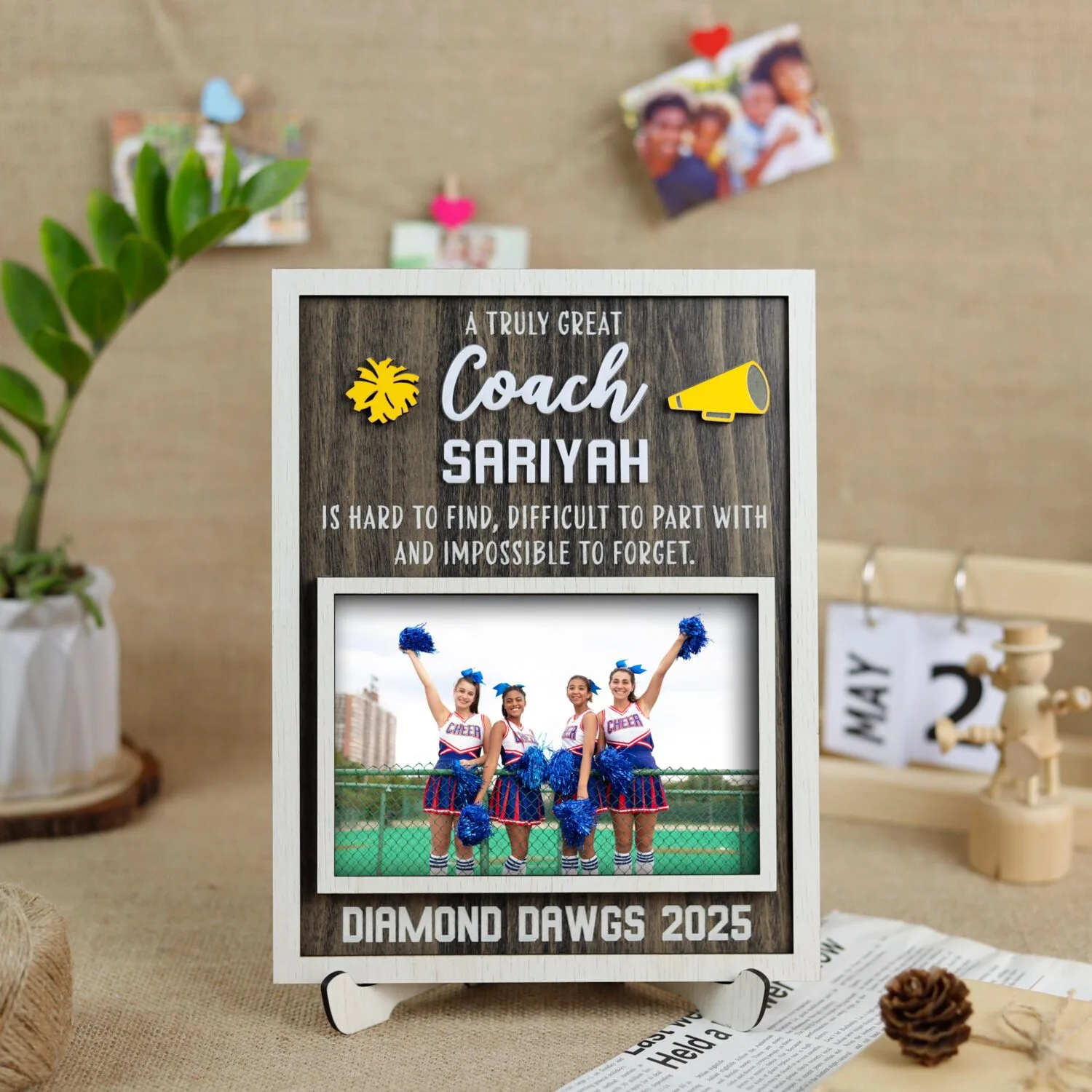 Personalized Cheerleading Photo Sign - Custom Wooden Keepsake Gift for Cheerleaders