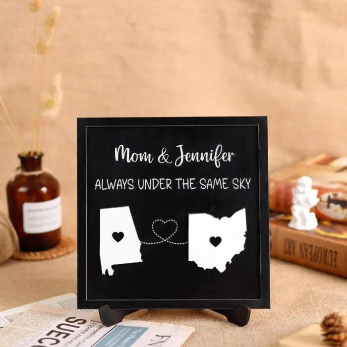 Personalized 3D Two States Map Sign - Custom Long-Distance Wooden Keepsake Gift