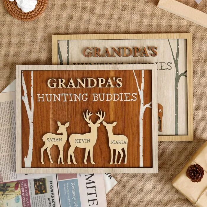 Personalized Grandpa Hunting Buddies Wood Sign - Custom Keepsake Gift for Grandfathers