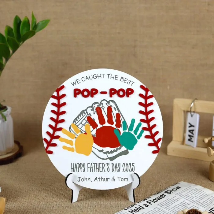 Personalized Baseball Father’s Day Handprint Sign - Custom Wooden Keepsake for Dad & Kids