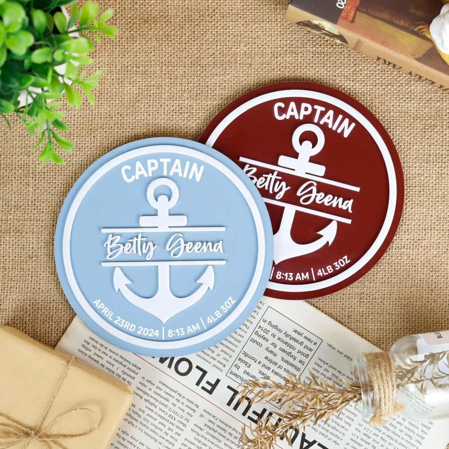 Personalized Nautical Baby Birth Stats Sign - Custom Wooden Keepsake for Newborn Nursery Decor