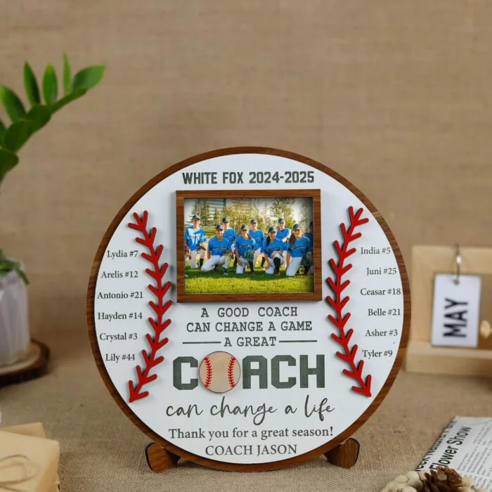 Personalized Baseball Coach Picture Frame - Custom Wooden Photo Gift Keepsake