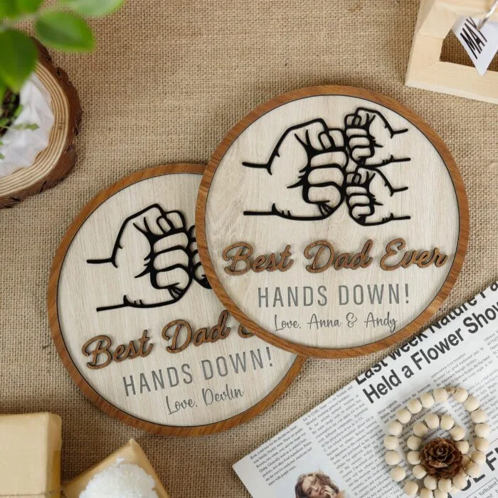 Personalized Fist Bumps Best Dad Ever Wood Sign - Custom Keepsake Gift for Fathers