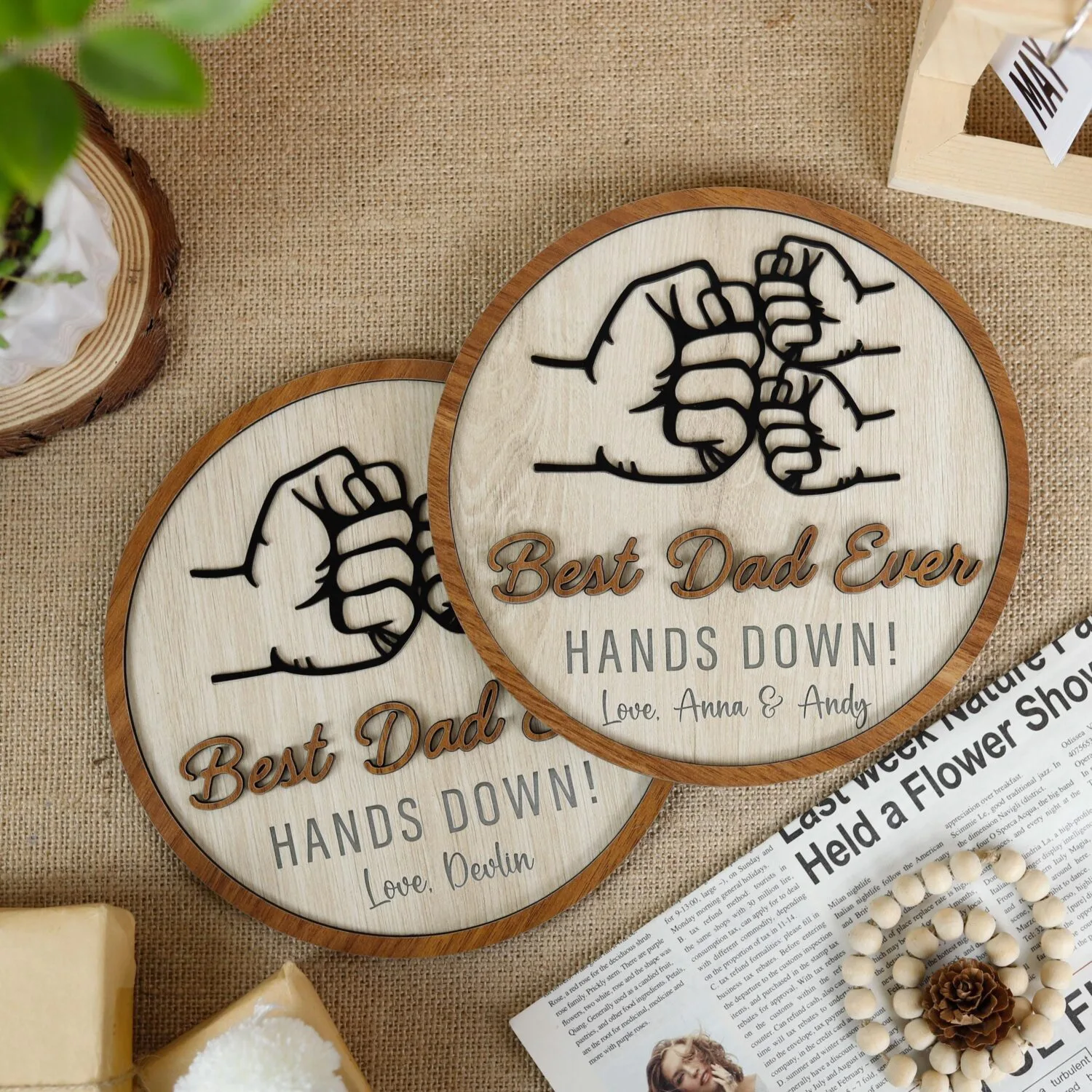 Personalized Fist Bumps Best Dad Ever Wood Sign - Custom Keepsake Gift for Fathers