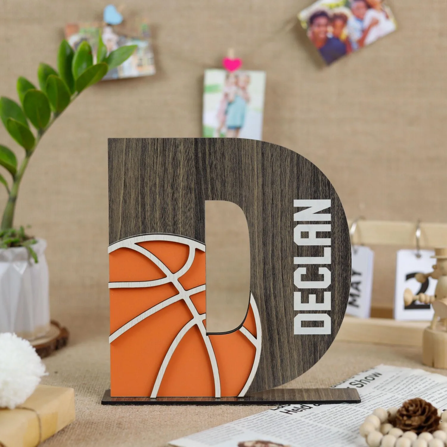 Personalized Basketball Initial Name Sign - Custom Wooden Keepsake for Players & Fans