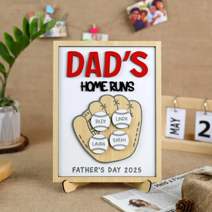 Personalized Dad’s Home Runs 3D Baseball Sign - Custom Wooden Keepsake Gift for Dads