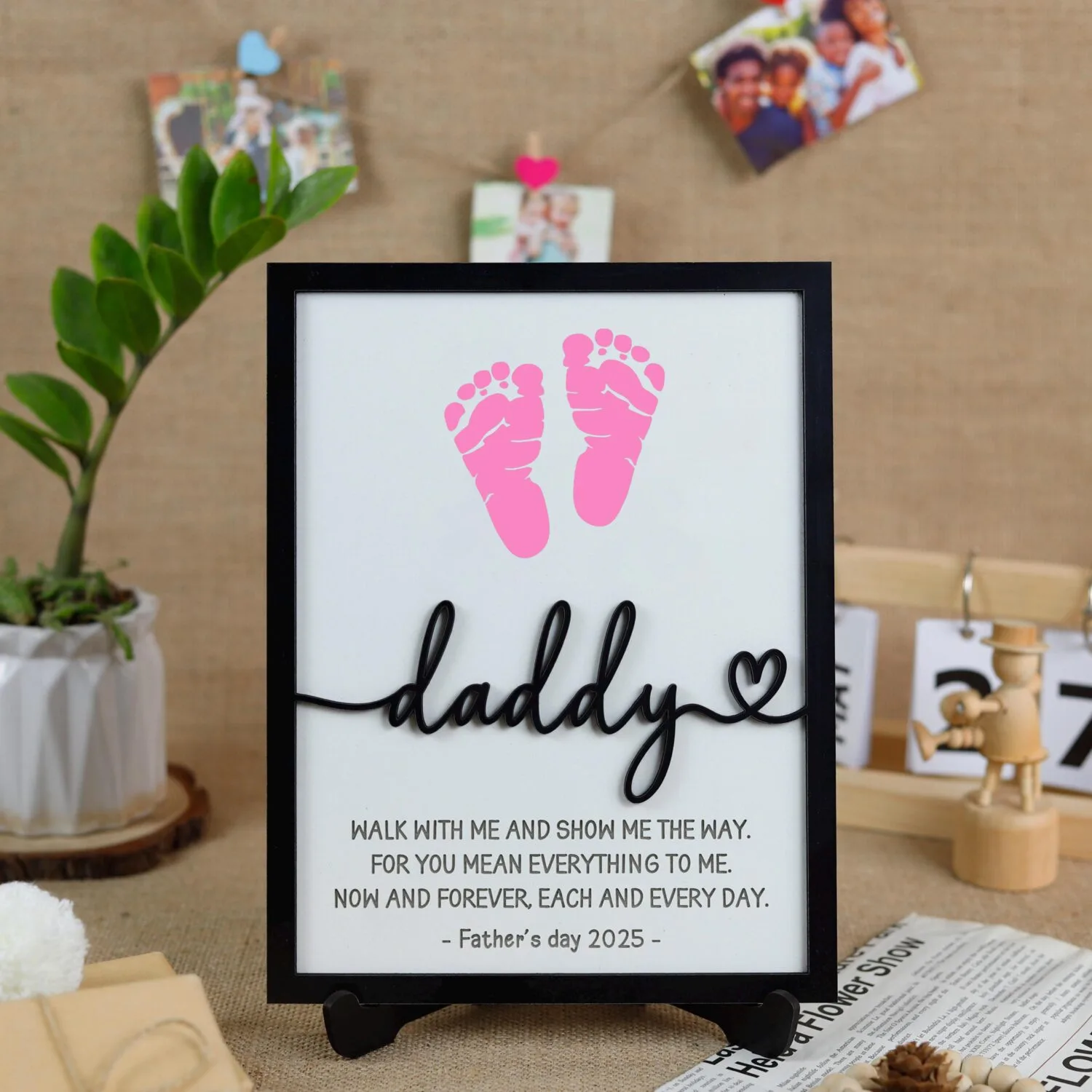 Personalized Father’s Day Footprint Sign - Custom Wooden Keepsake Gift for Dad
