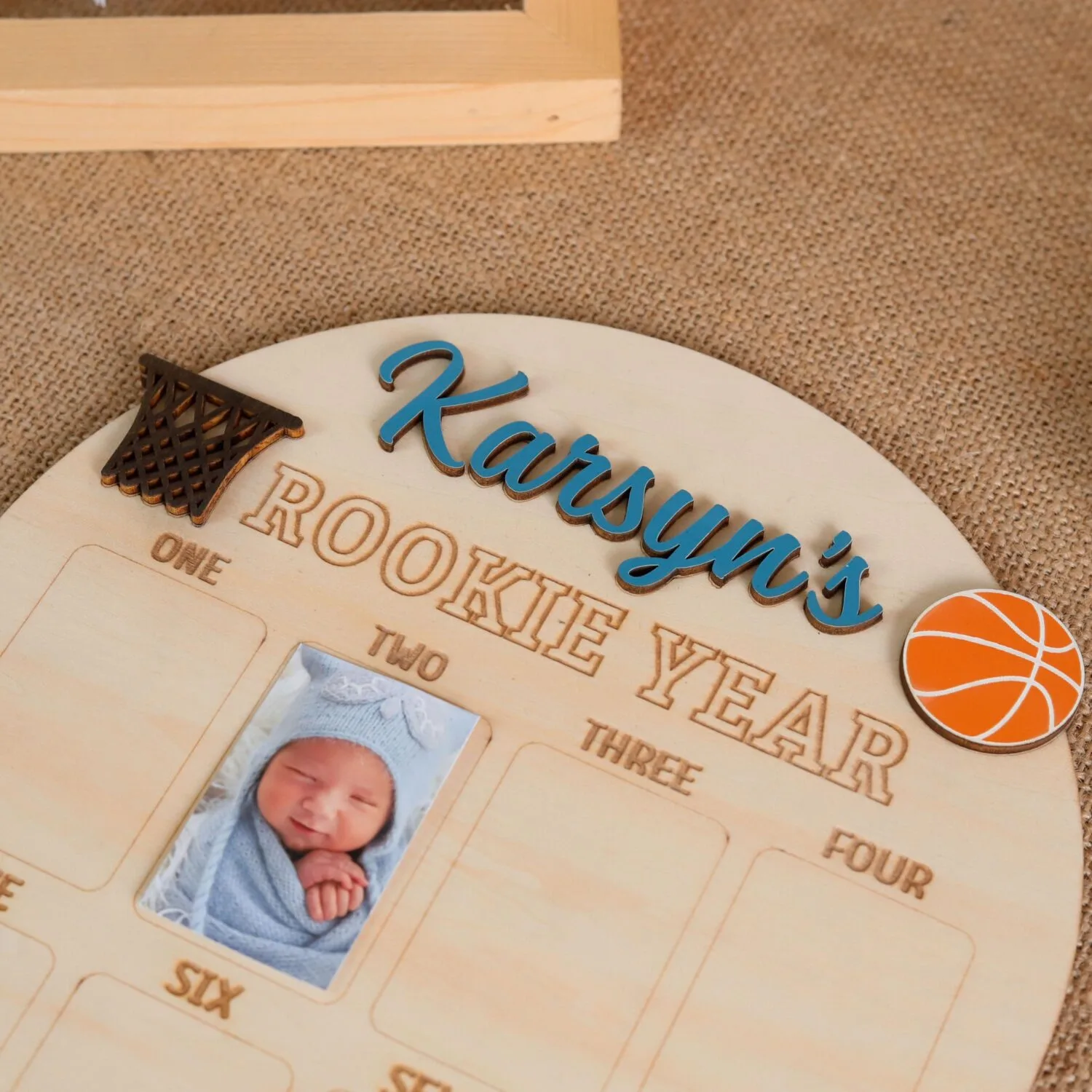 Personalized Basketball Milestone Photo Board | Custom Baby First Year Keepsake, Sports Nursery Decor, Engraved Name Gift - Image 5