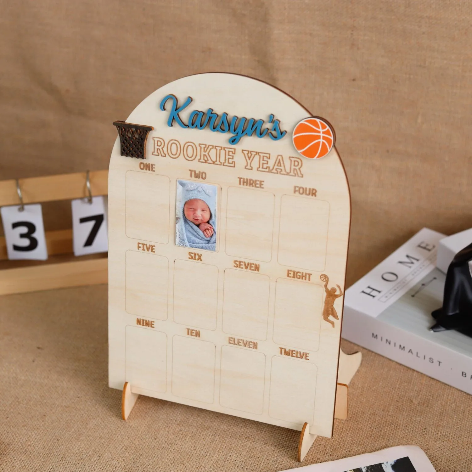 Personalized Basketball Milestone Photo Board | Custom Baby First Year Keepsake, Sports Nursery Decor, Engraved Name Gift - Image 8