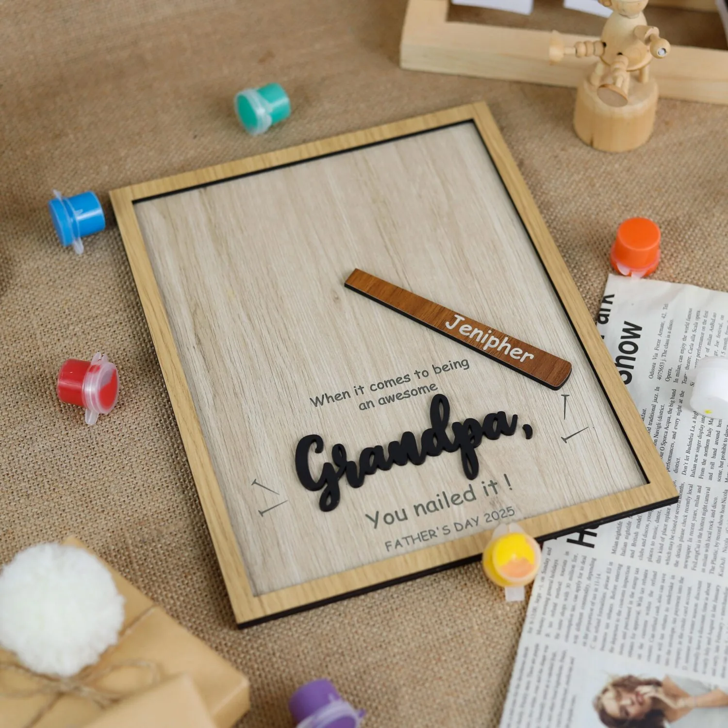 Grandpa’s Garage Sign | Personalized Footprint Wood Sign with Grandkids' Names | Custom Gift for Grandpa’s Workshop| Grandfather’s Workshop Decor - Image 8