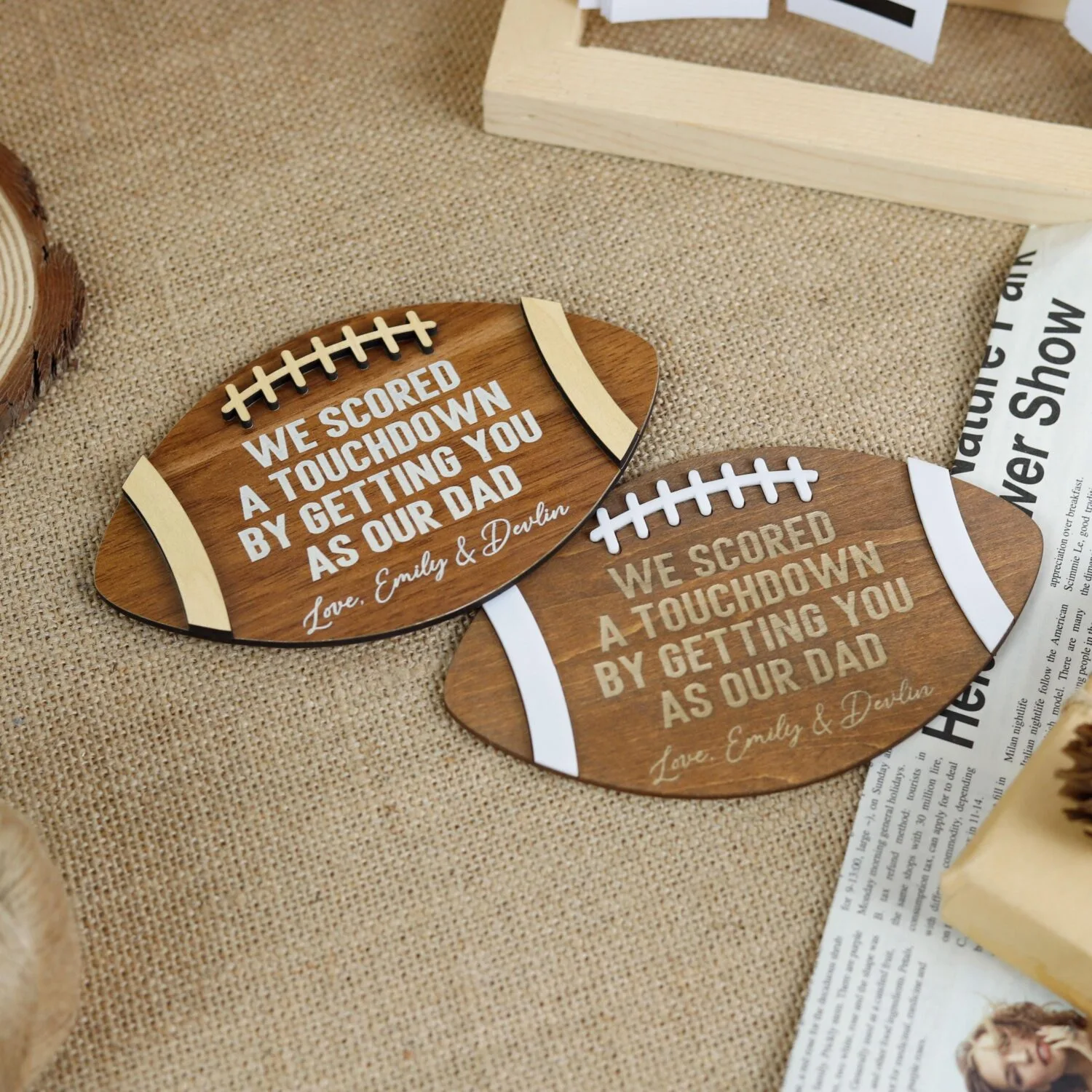 Personalized Football Sign for Dad & Grandpa - Custom Wooden Keepsake Gift for Football Fans
