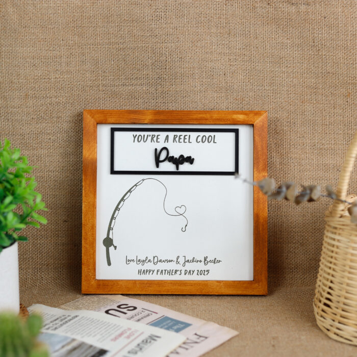 Personalized Papa Handprint Plaque | Custom Fishing Gift from Kids | Father’s Day Fishing Decor - Image 6