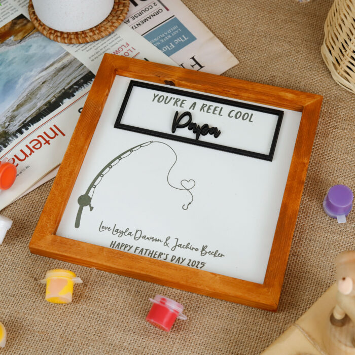 Personalized Papa Handprint Plaque | Custom Fishing Gift from Kids | Father’s Day Fishing Decor - Image 8