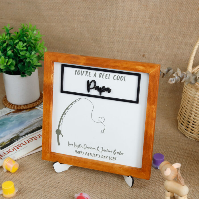 Personalized Papa Handprint Plaque | Custom Fishing Gift from Kids | Father’s Day Fishing Decor - Image 11