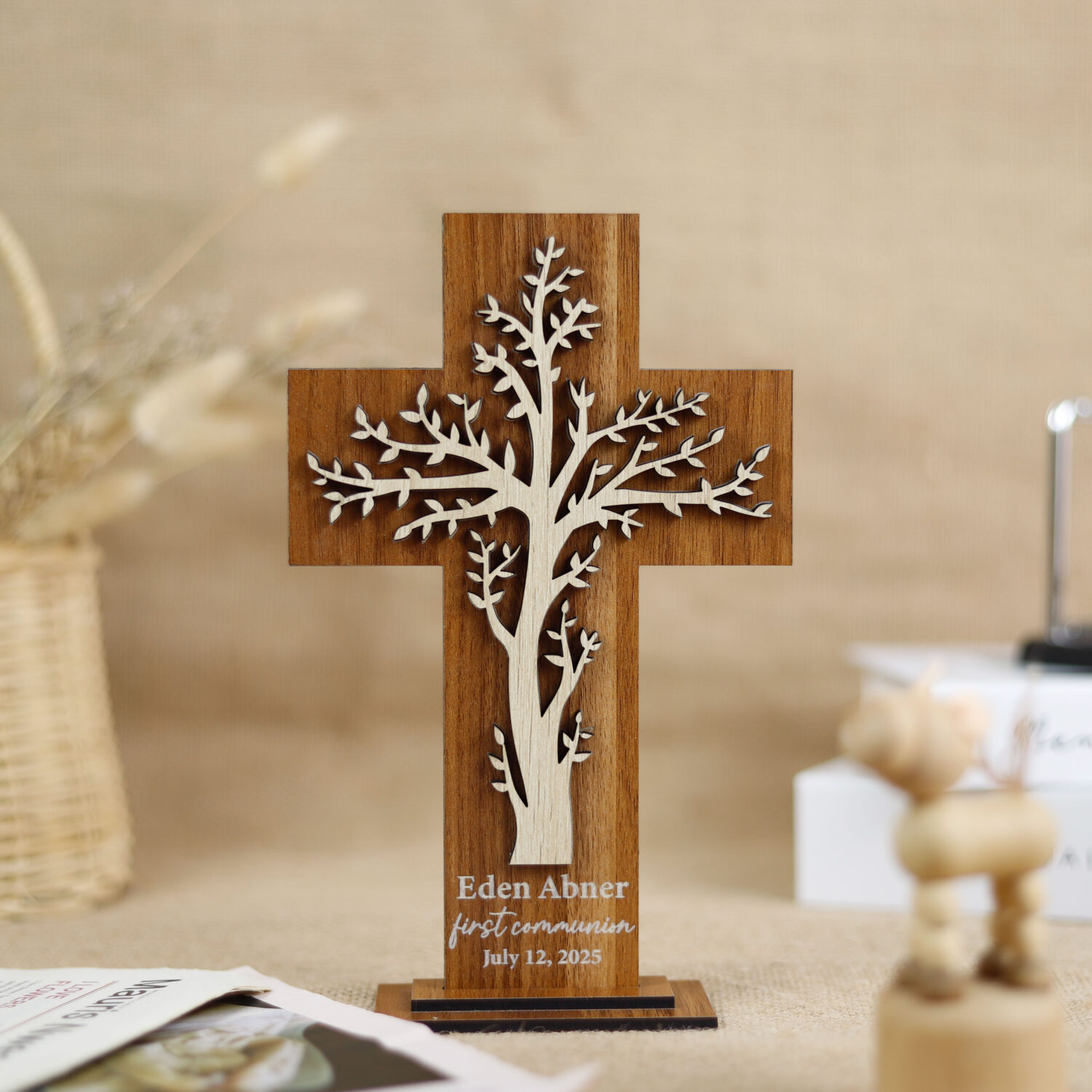 custom christening wood cross