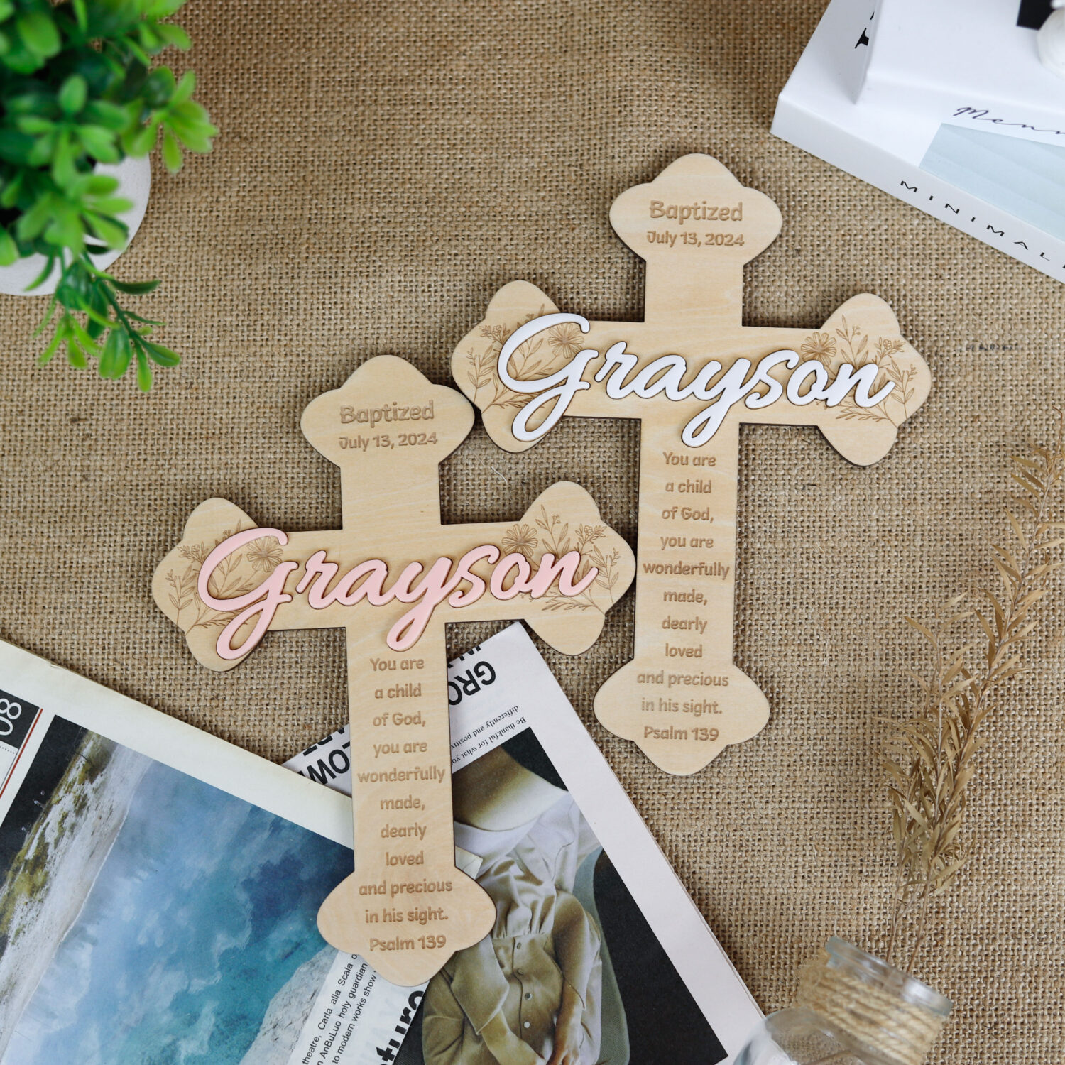 custom baptism wood cross