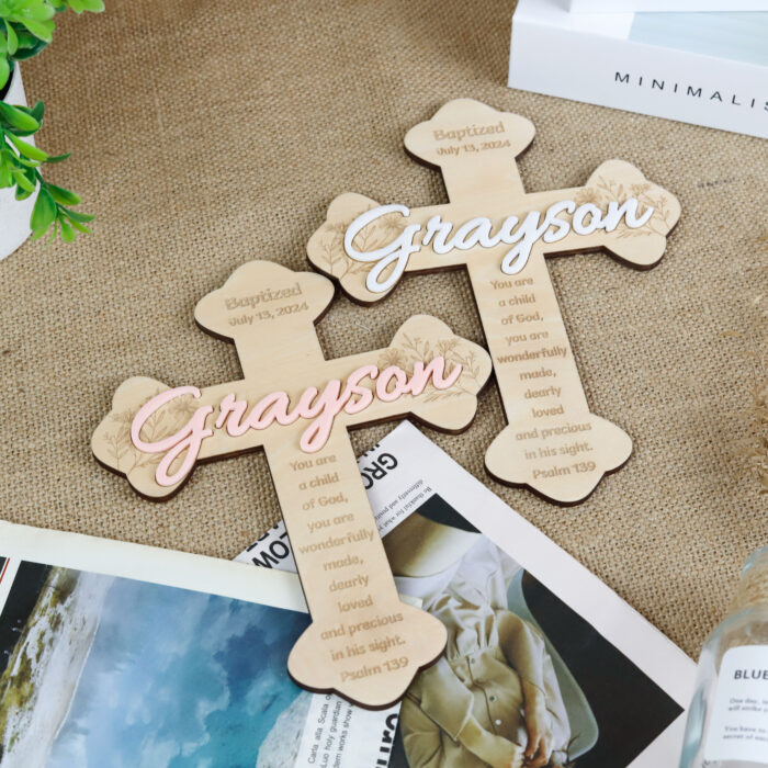 Custom Baptism Wood Cross| Personalized Christian Gift for Kids| Personalized Baptism Cross with Bible Verse| Wooden Baptism Cross for Baby Room - Image 5
