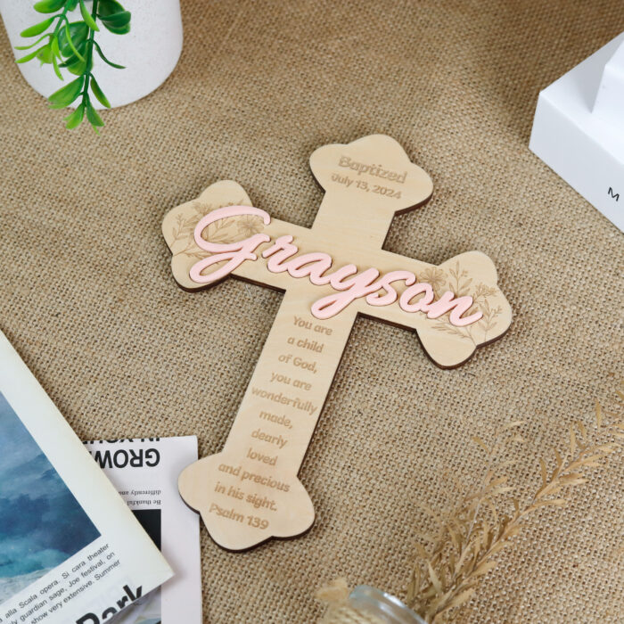 Custom Baptism Wood Cross| Personalized Christian Gift for Kids| Personalized Baptism Cross with Bible Verse| Wooden Baptism Cross for Baby Room - Image 9