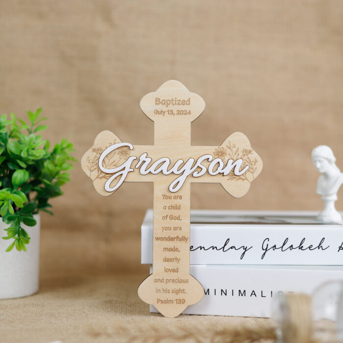 Custom Baptism Wood Cross| Personalized Christian Gift for Kids| Personalized Baptism Cross with Bible Verse| Wooden Baptism Cross for Baby Room - Image 10