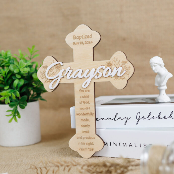 Custom Baptism Wood Cross| Personalized Christian Gift for Kids| Personalized Baptism Cross with Bible Verse| Wooden Baptism Cross for Baby Room - Image 11