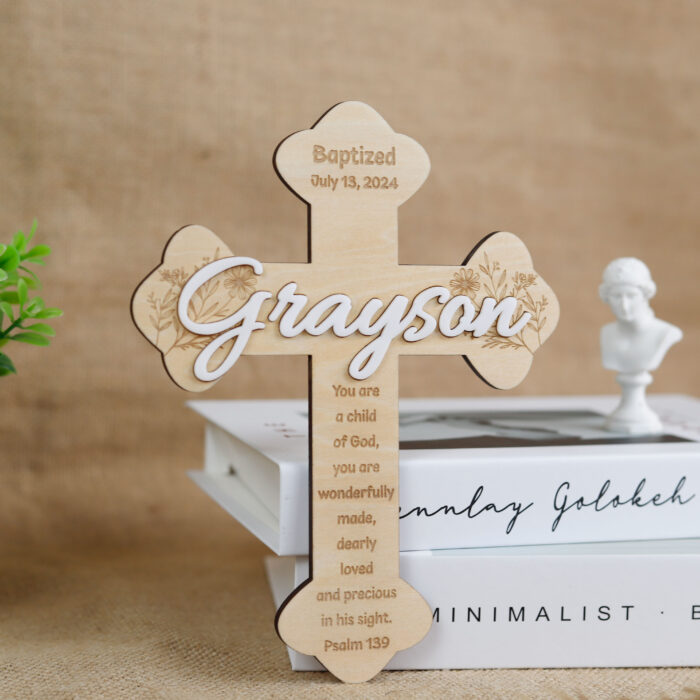 Custom Baptism Wood Cross| Personalized Christian Gift for Kids| Personalized Baptism Cross with Bible Verse| Wooden Baptism Cross for Baby Room - Image 12