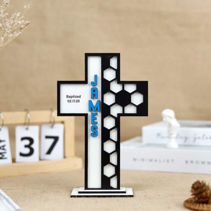 Custom Soccer Baptism Cross | Personalized Christening Cross for Your Little Athlete | Baptism Gift for Baby Boys