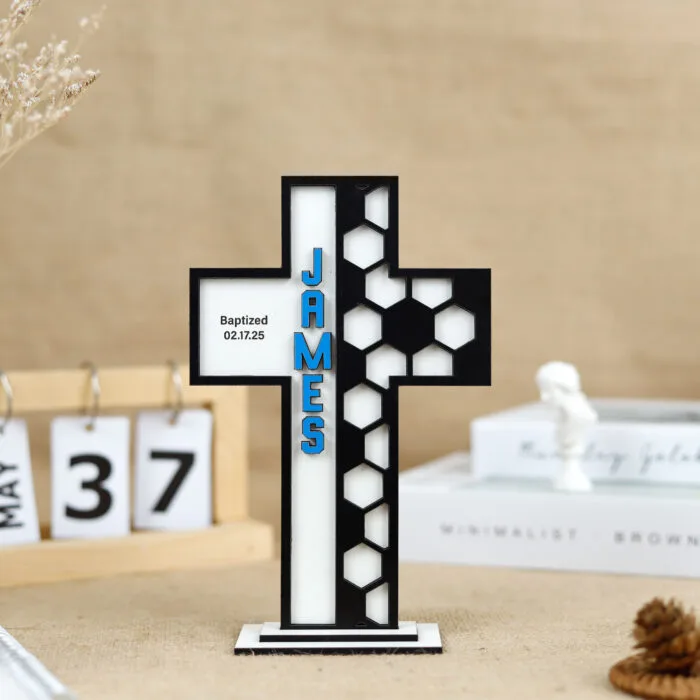 Custom Soccer Baptism Cross | Personalized Christening Cross for Your Little Athlete | Baptism Gift for Baby Boys
