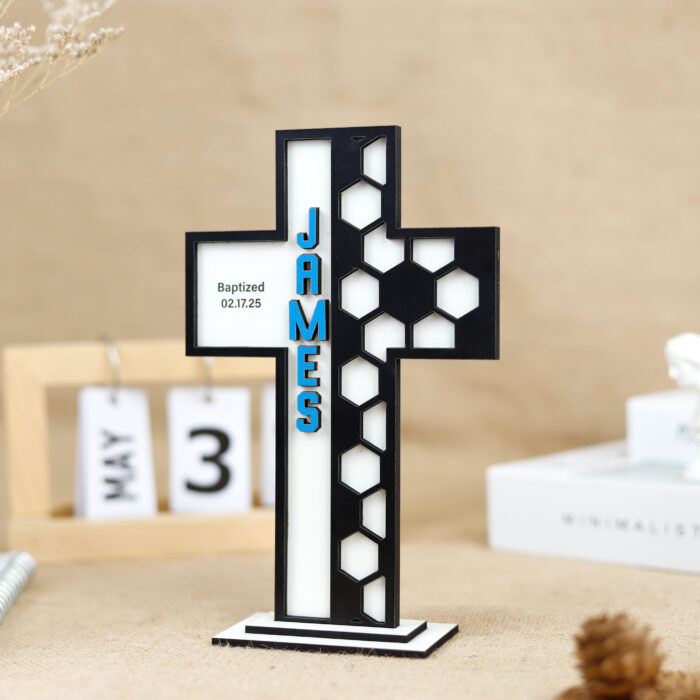 Custom Soccer Baptism Cross | Personalized Christening Cross for Your Little Athlete | Baptism Gift for Baby Boys - Image 4