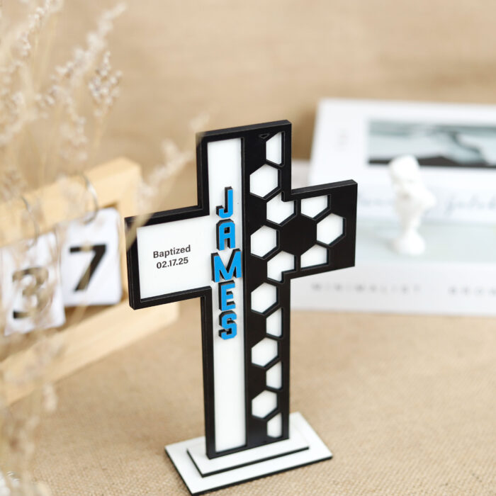 Custom Soccer Baptism Cross | Personalized Christening Cross for Your Little Athlete | Baptism Gift for Baby Boys - Image 5