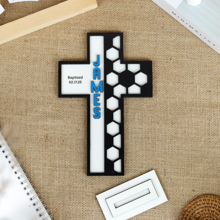 Custom Soccer Baptism Cross | Personalized Christening Cross for Your Little Athlete | Baptism Gift for Baby Boys - Image 6