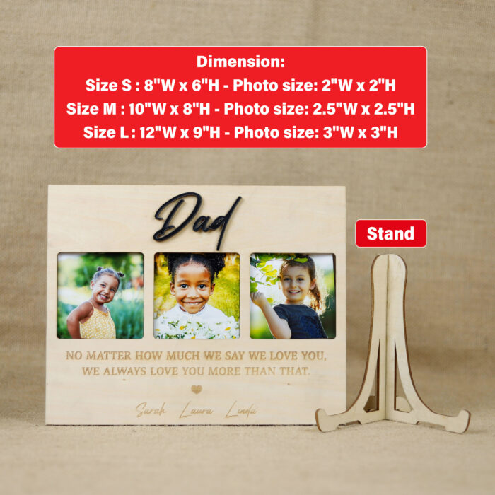 Daddy Photo Frame | Custom Triple Photo Frame for Dad | Personalized Frame for Dad - Image 2