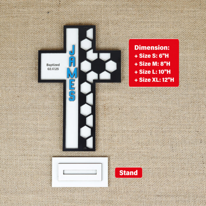 Custom Soccer Baptism Cross | Personalized Christening Cross for Your Little Athlete | Baptism Gift for Baby Boys - Image 2