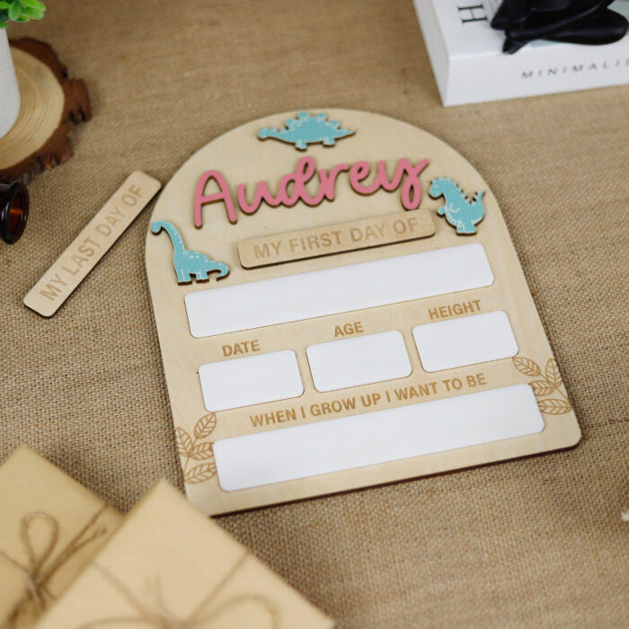Personalized Dinosaur School Board for Kids |  Reusable Chalkboard for Fun Photos | Custom Dino Board with Name & Grade - Image 5