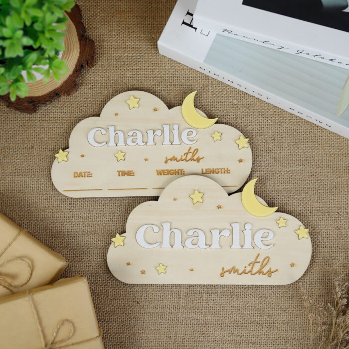 Personalized Celestial Baby Nursery Decor | Custom Moon & Stars Baby Name Plaque | Personalized Star Name Sign for Babies