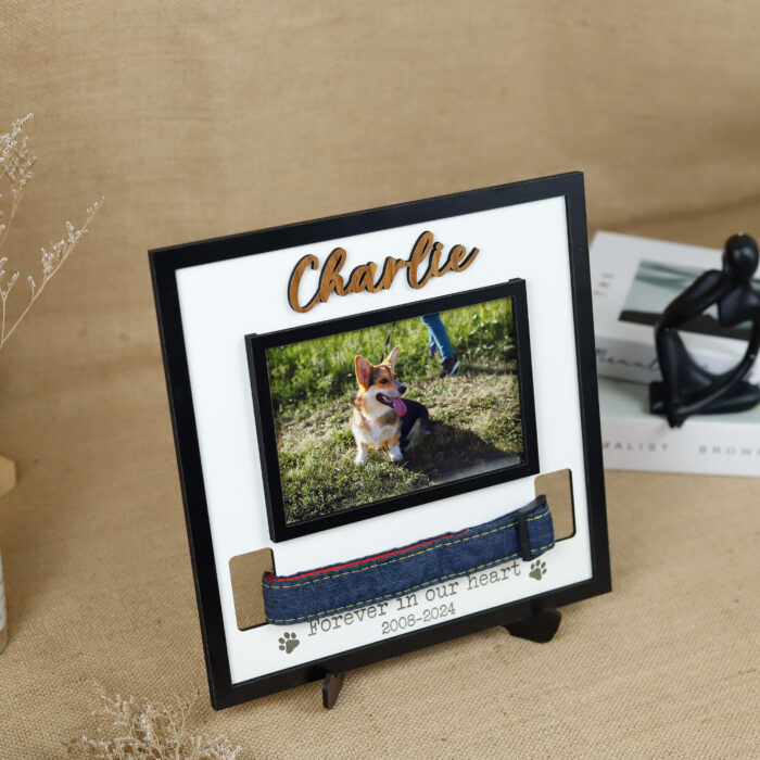 Custom Dog Memorial Collar Display Sign | Personalized Dog Collar Holder | Elegant Wood Dog Memorial Collar Stand - Image 4