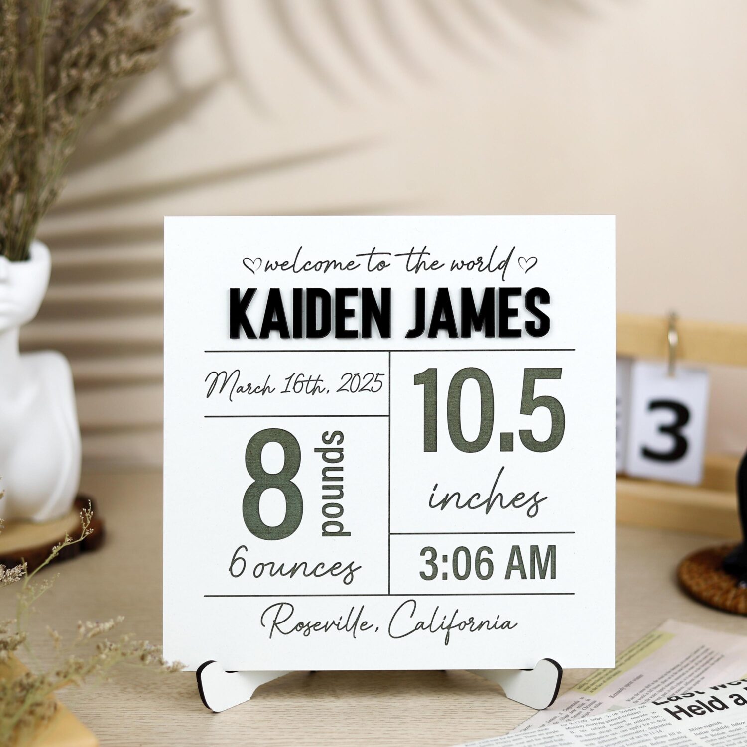 Custom baby stats plaque