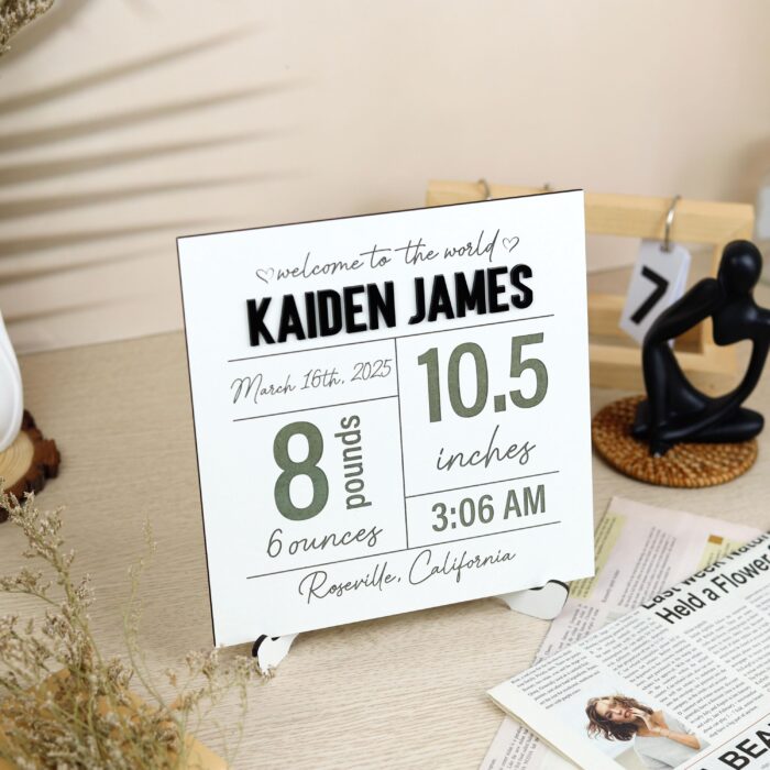 Custom Birth Stats Wooden Sign| Personalized Baby Stats Plaque| Newborn Birth Announcement Sign - Image 10