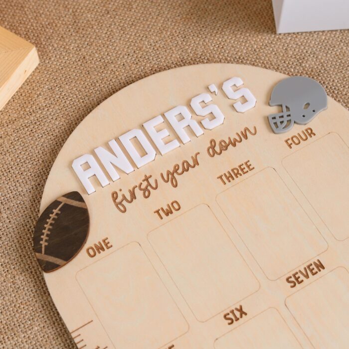 Custom Football Baby Milestone Board| Personalized First Year Keepsake| Personalized Football| Themed Baby Milestone Sign for 1st Year - Image 9