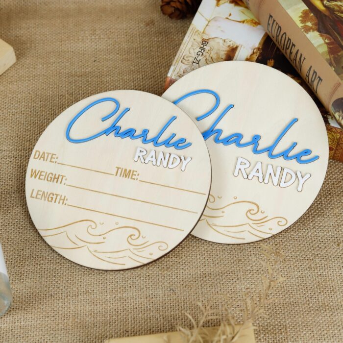 Custom Ocean Wave Sign – Baby Birth Keepsake| Personalized Ocean Wave Baby Sign| Wave-Themed Baby Sign with Birth Stats - Image 8