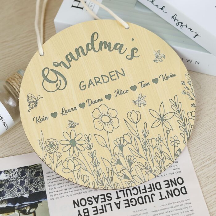 Grandma’s Garden Birth Flower Plaque | Personalized Family Flower Sign for Grandma’s Love |  Custom Grandma’s Garden Sign with Kids’ Names - Image 8